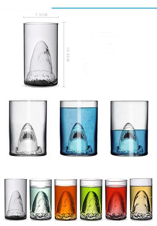 1PC Transparent Glass Cup Shark Glass Milk Tea Water Breakfast Cup Mugs Double-layer Bar
