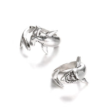 Load image into Gallery viewer, DoreenBeads New Creative Animals Shark Rings Silver Color Fashion Adjustable Opening Metal Ring Punk Style Party Jewelry,1 Set