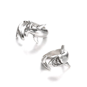 DoreenBeads New Creative Animals Shark Rings Silver Color Fashion Adjustable Opening Metal Ring Punk Style Party Jewelry,1 Set