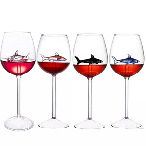 2Pcs 300ml Transparent Shark Wine Glasses Unique Design Goblet Cocktail Glass Cup Gifts for Wedding Anniversary Birthday Bar